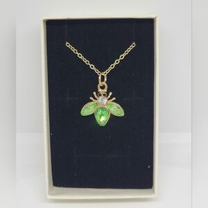 Elegant Gold and Green Bee Pendant Necklace